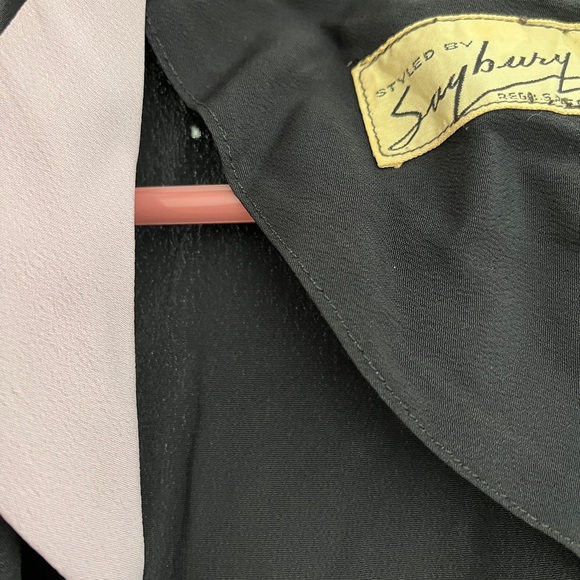 Vintage 40s Saybury Robe Dressing Gown Tricolor Black Peachy Coral Lavender S - Picture 15 of 16